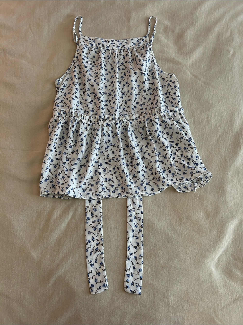 White & Navy Floral Tie-Back Top